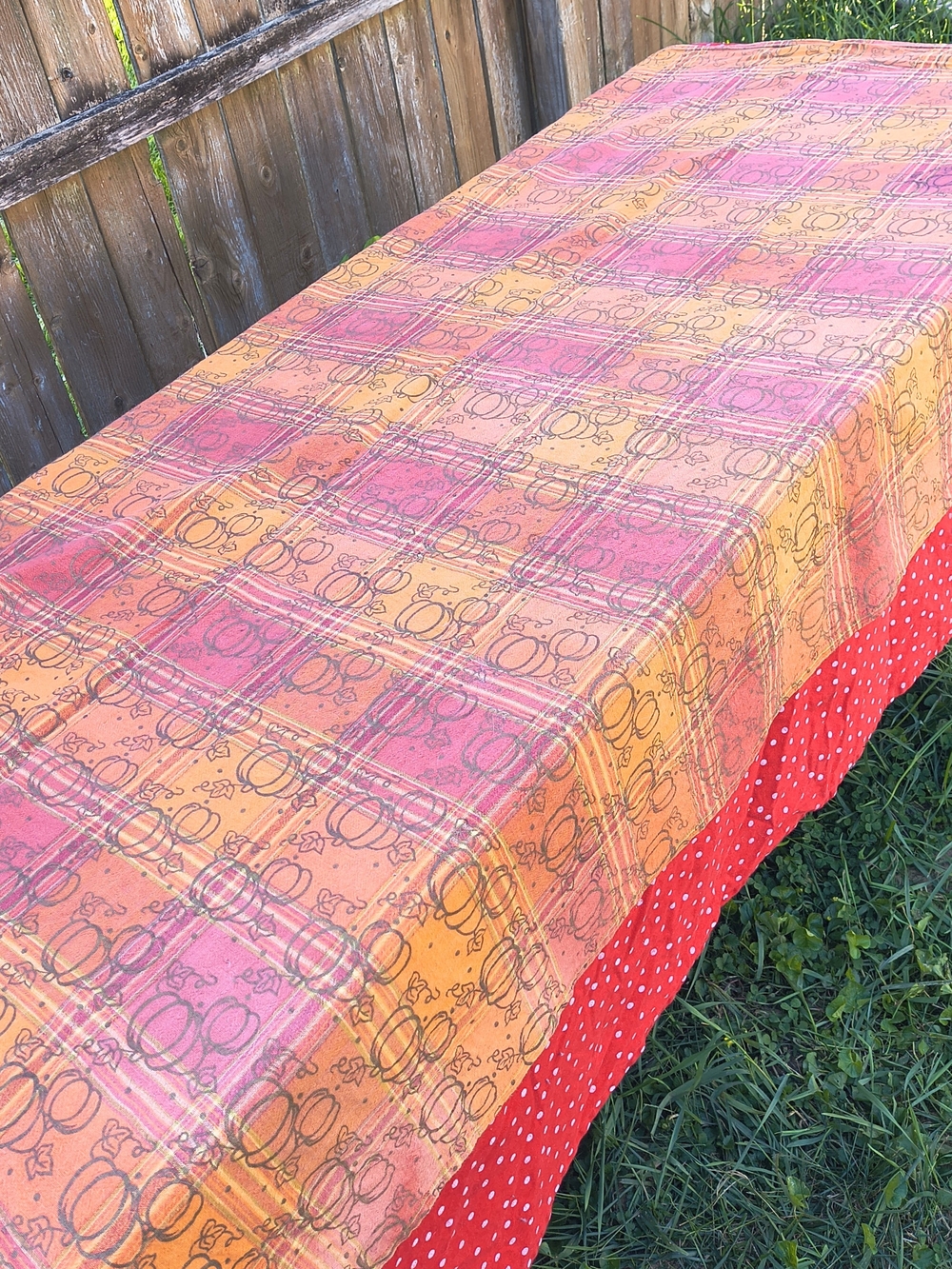 Vintage oblong rectangle orange plaid fall pumpkin Autumn tablecloth